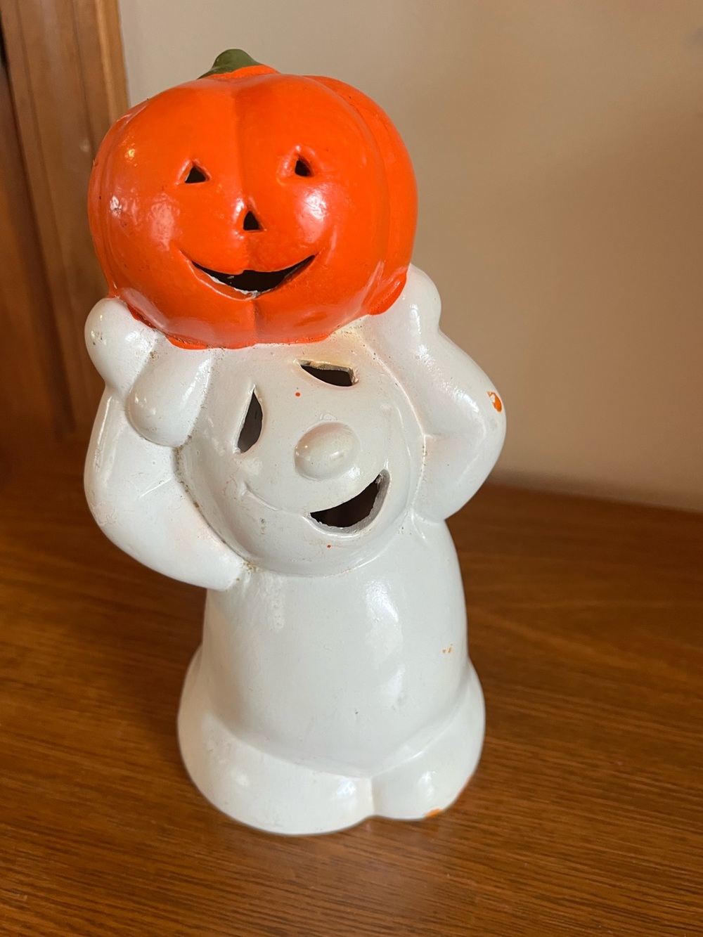 Vintage Halloween Ghost Figurine with Pumpkin Head
